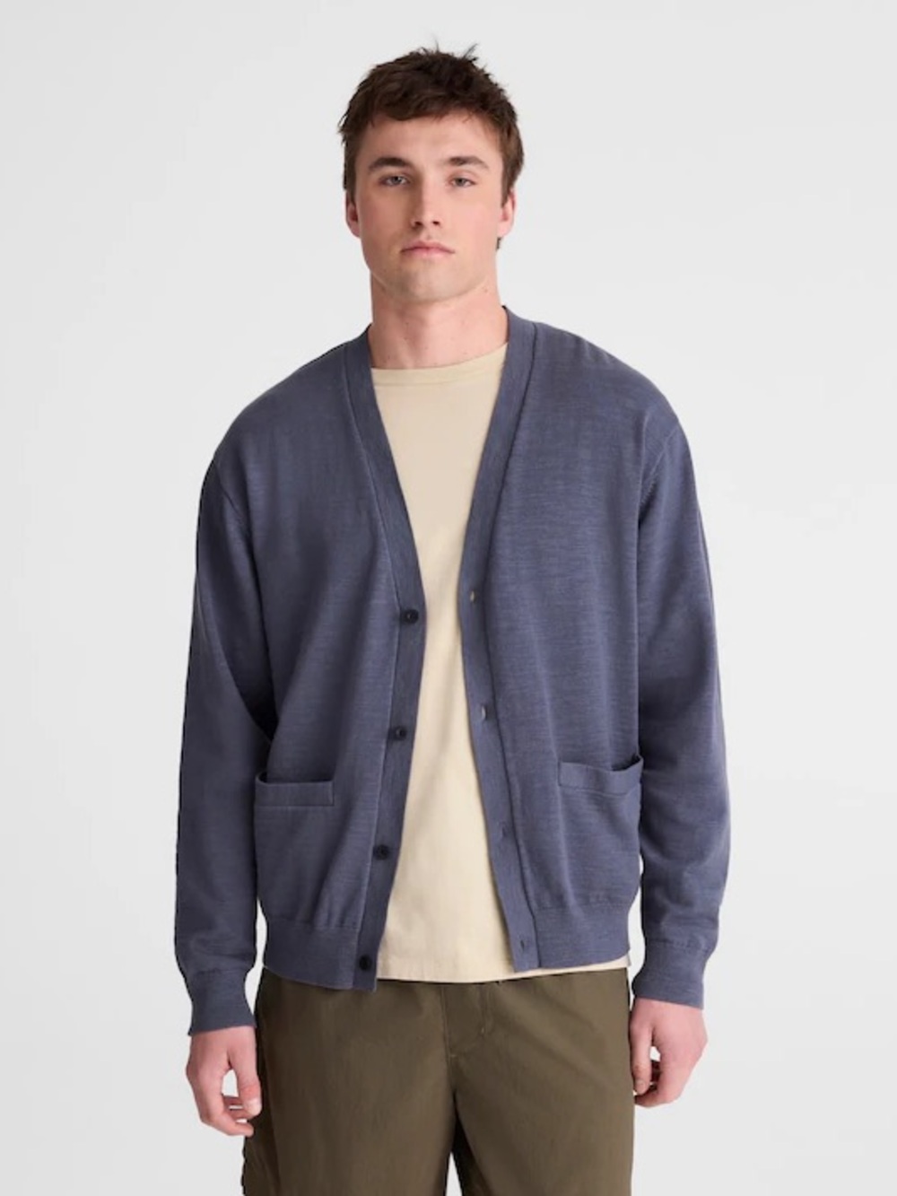 Madewell V-Neck Cardigan in Slub-Knit Cotton Slate Blue Size XXL NWD $128 NZ231